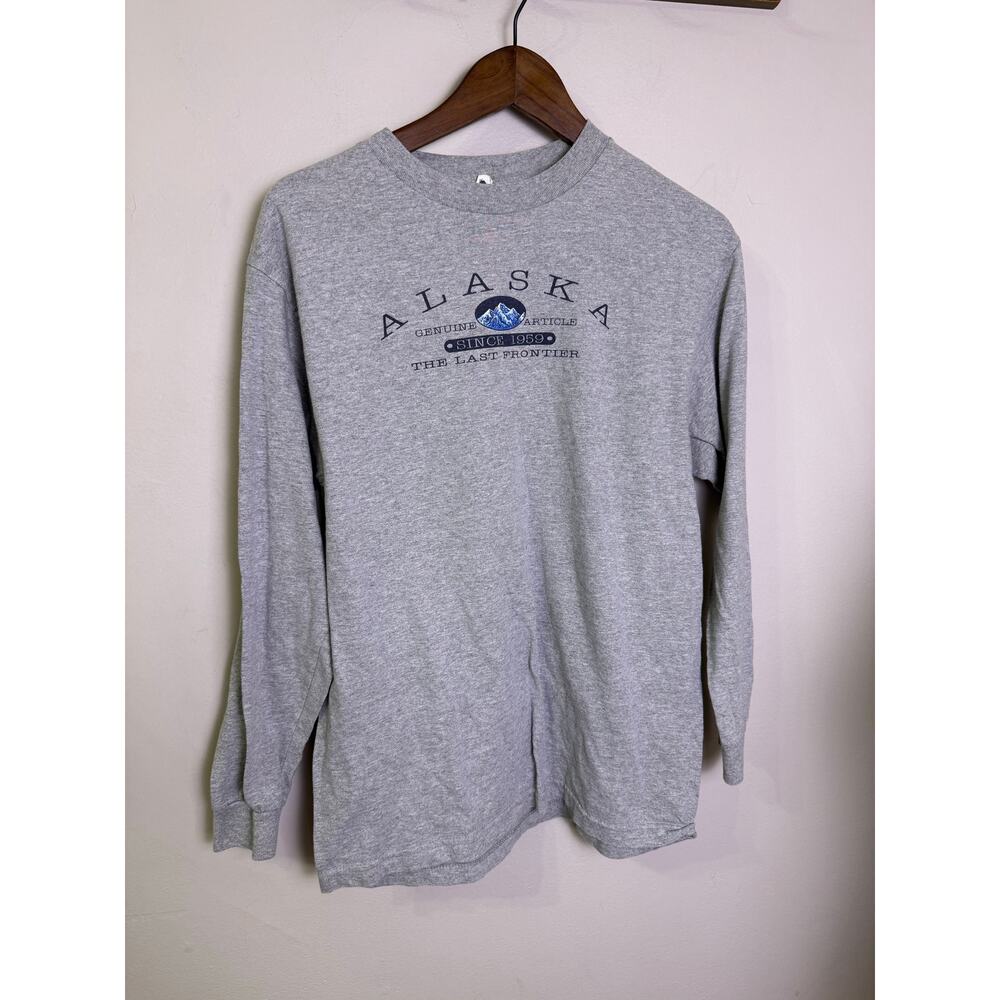 Alstyle Activewear Alaska Graphic Long Sleeve Tee Gray Blue Mountains